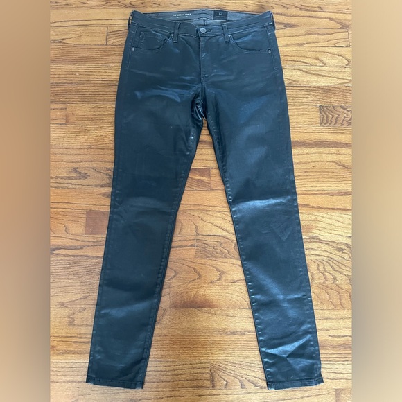 Ag Adriano Goldschmied Denim - AG Jeans AG-46706 Jeans Legging Ankle Super Skinny Black Coated Denim Size 29R